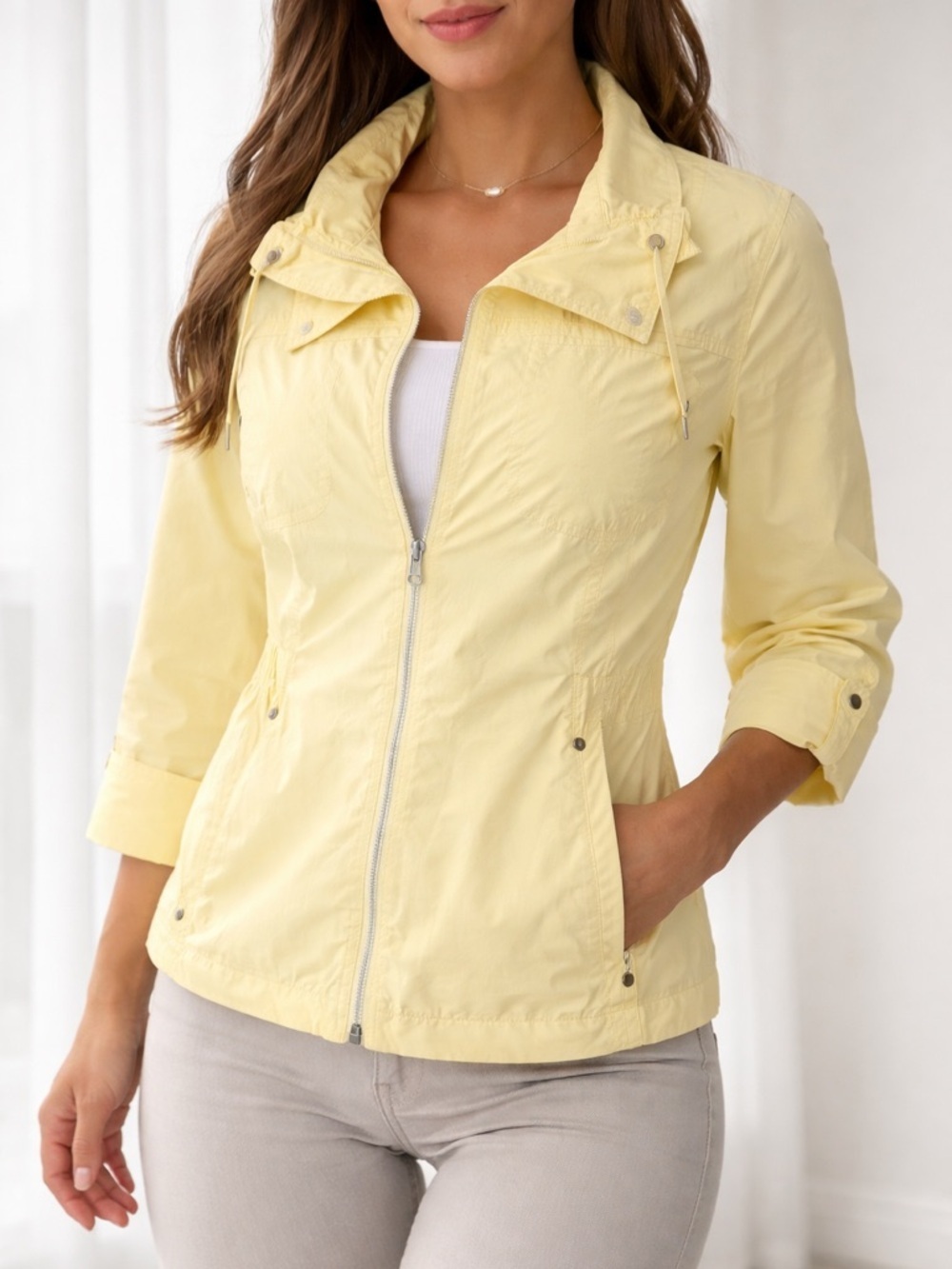 Chico's Full Zip Roll Tab Sleeve
Lightweight Jacket Size 1 US M 10